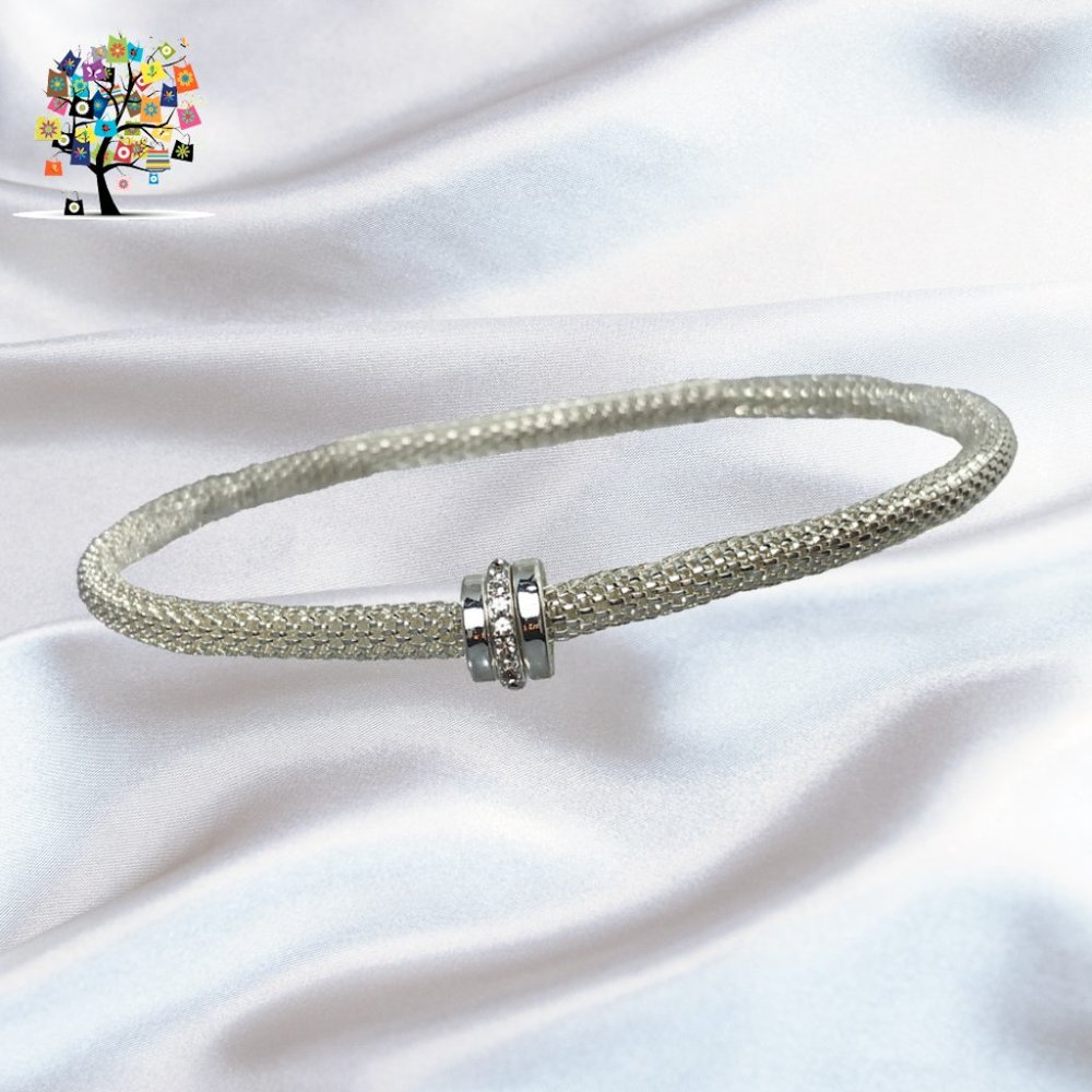 Mesh Chain Stretch Silver w/Clear Crystals